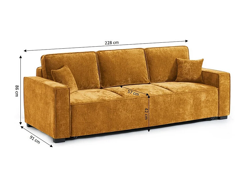 Canapé droit convertible tissu 3 places jaune moutarde ORYON