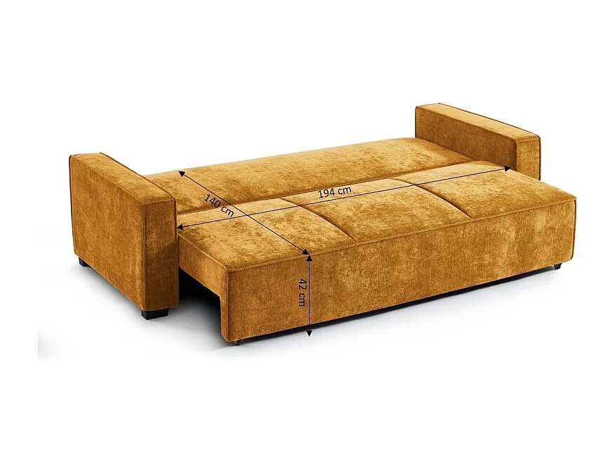 Canapé droit convertible tissu 3 places jaune moutarde ORYON