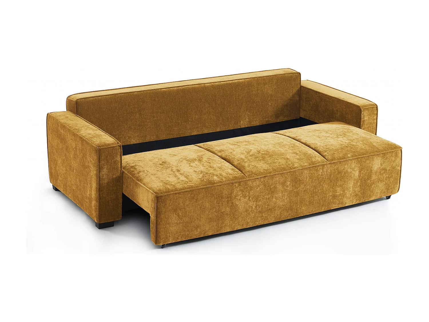 Canapé droit convertible tissu 3 places jaune moutarde ORYON