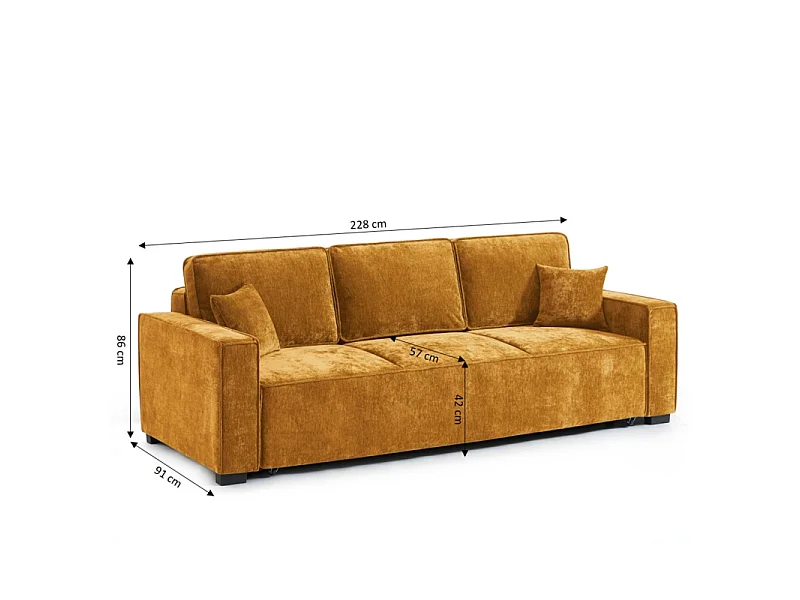 Canapé droit convertible tissu 3 places jaune moutarde ORYON