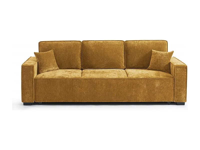 Canapé droit convertible tissu 3 places jaune moutarde ORYON