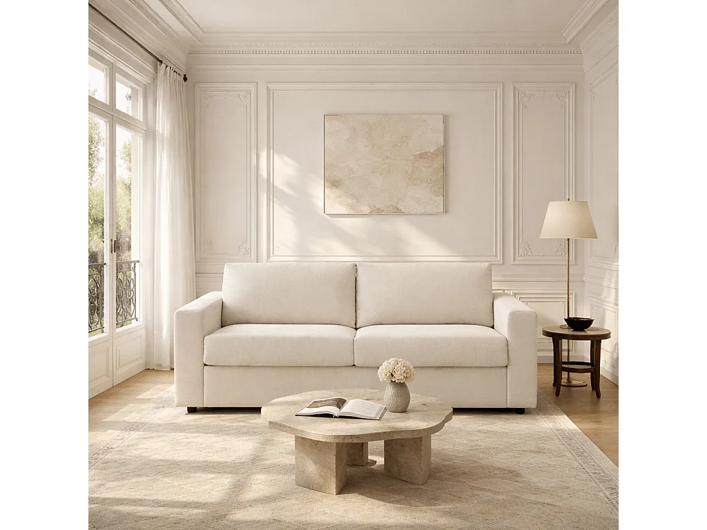 Canapé droit convertible tissu 3 places beige ZAYEN