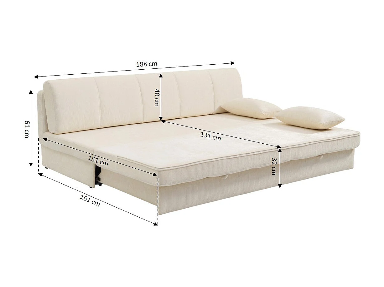 Canapé droit convertible tissu 3 places beige ALVIA