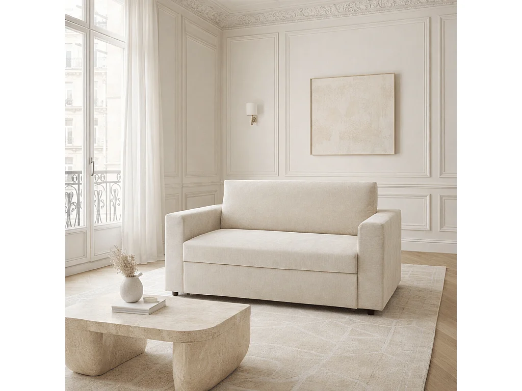 Canapé droit convertible tissu 2 places beige ZAYEN