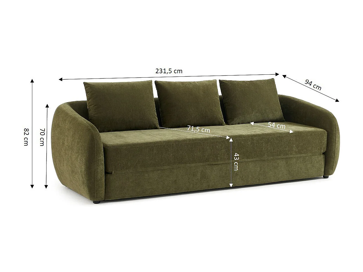 Canapé droit convertible tissu chenille 3 places vert VORIN