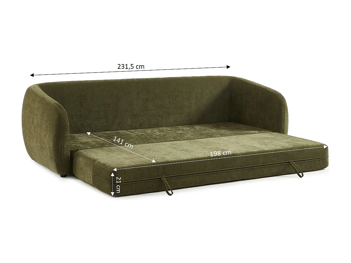 Canapé droit convertible tissu chenille 3 places vert VORIN