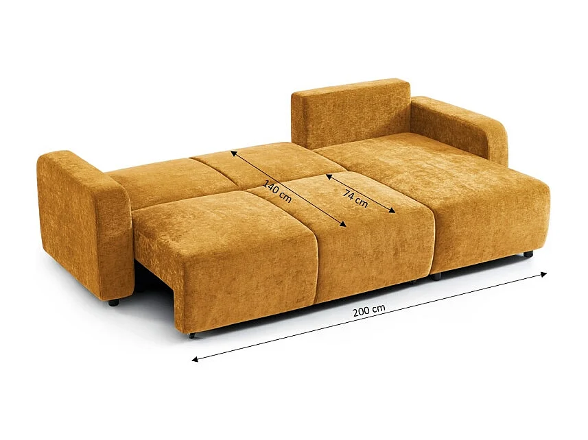 Canapé d'angle réversible convertible tissu 4 places jaune moutarde KYRON