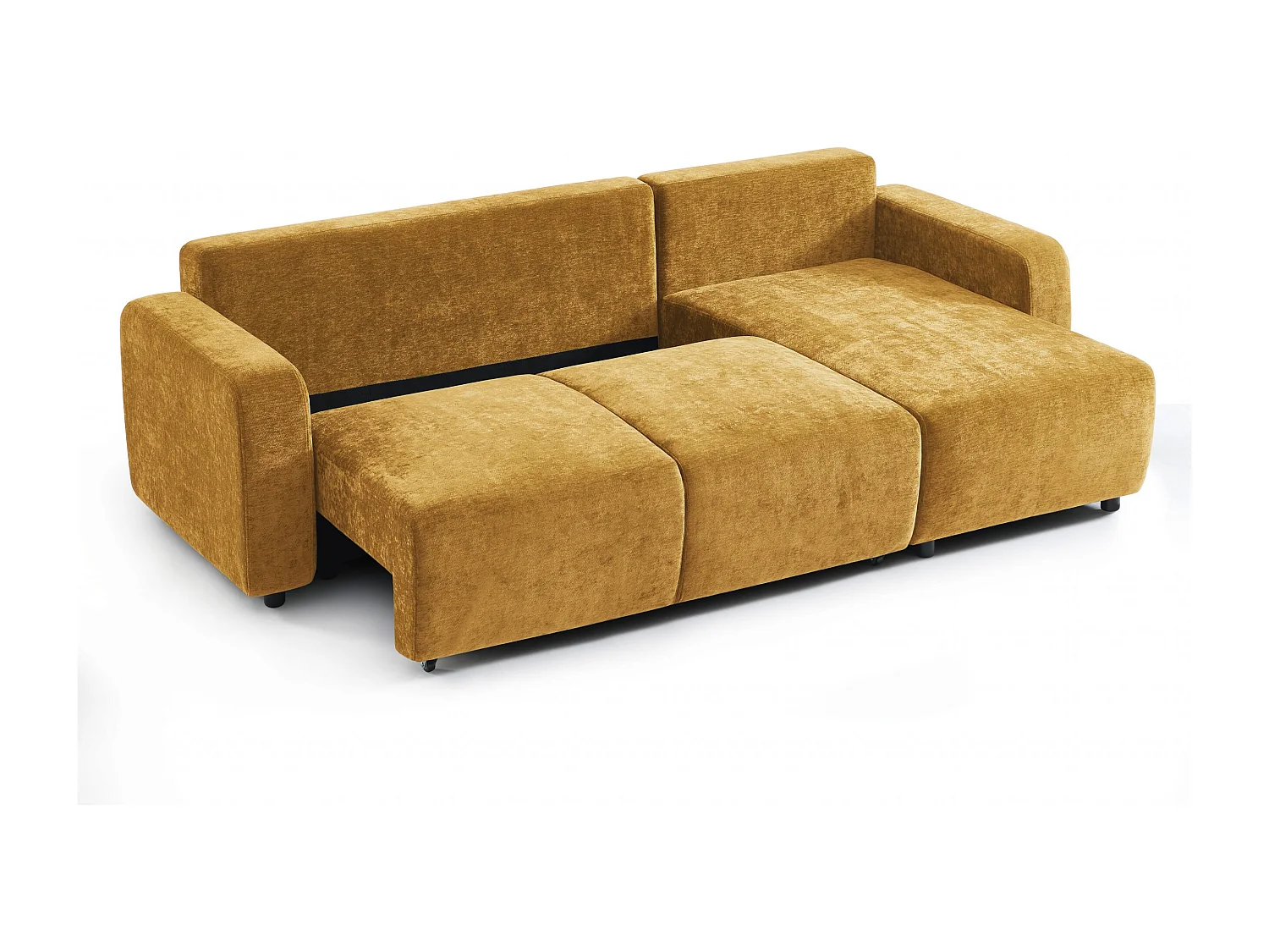 Canapé d'angle réversible convertible tissu 4 places jaune moutarde KYRON