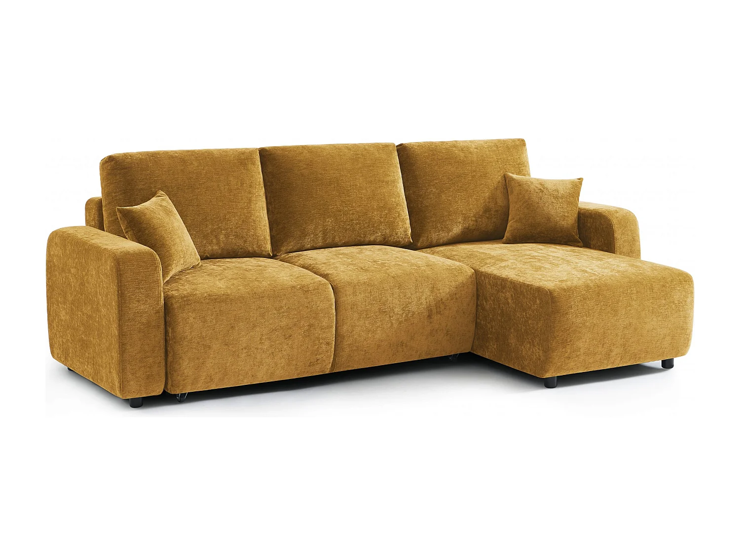 Canapé d'angle réversible convertible tissu 4 places jaune moutarde KYRON