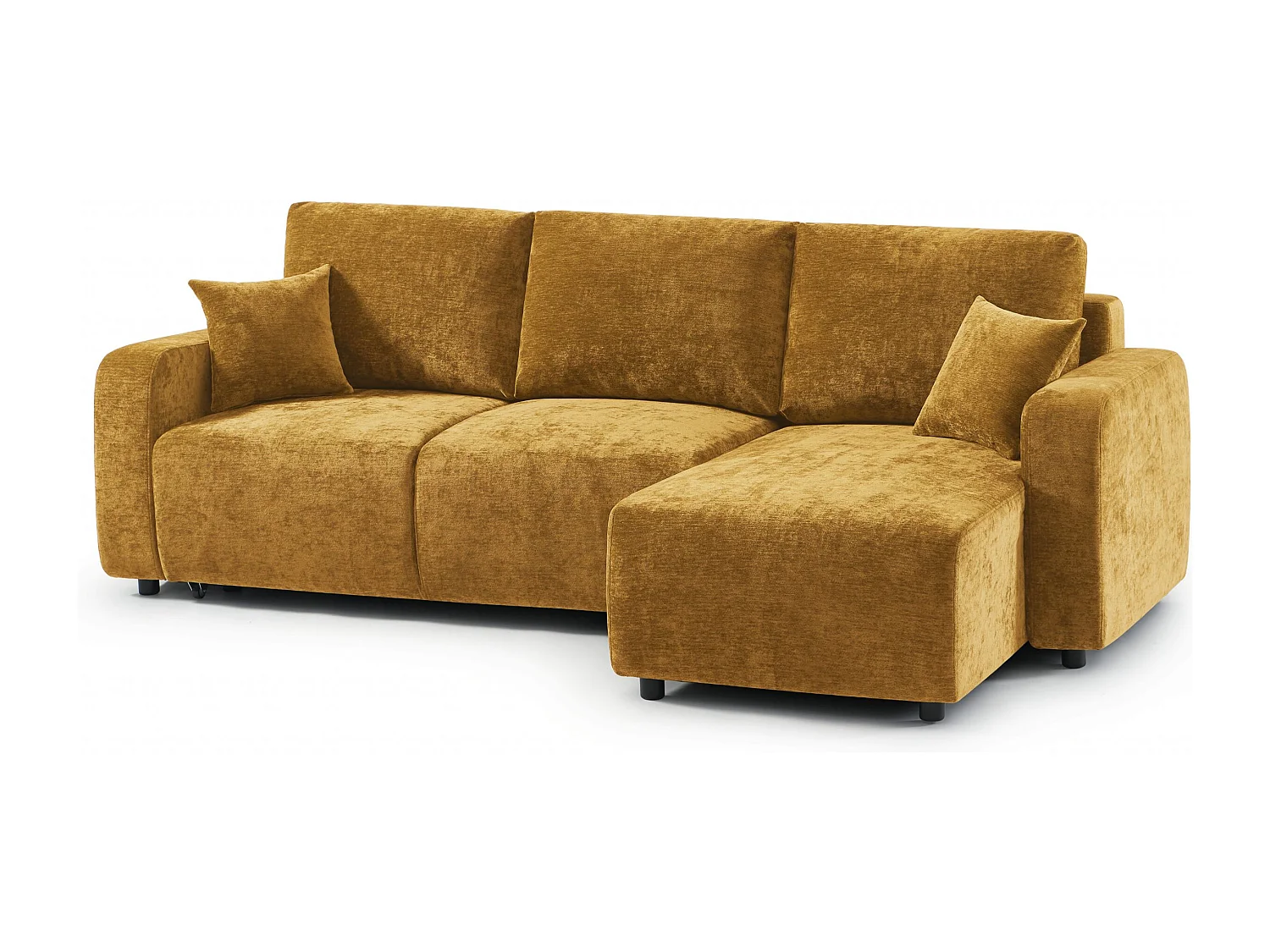 Canapé d'angle réversible convertible tissu 4 places jaune moutarde KYRON