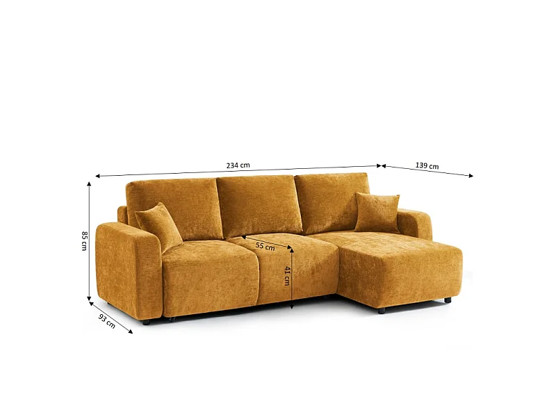 Canapé d'angle réversible convertible tissu 4 places jaune moutarde KYRON