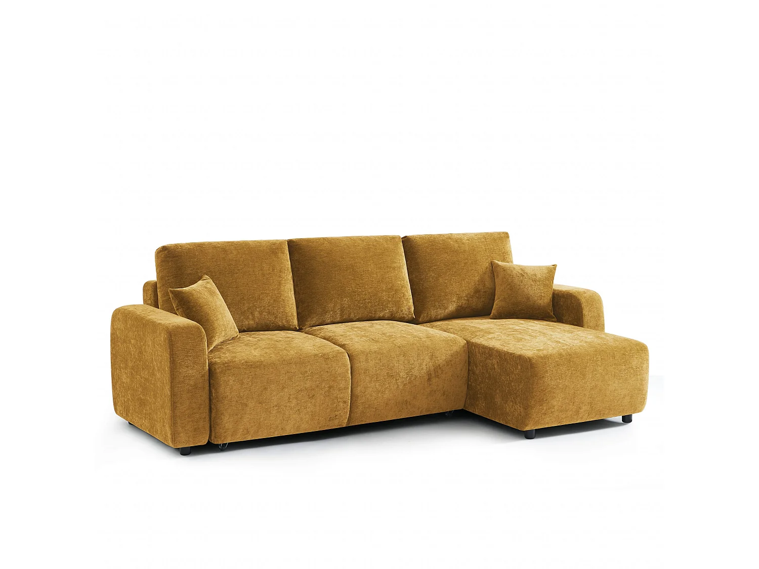 Canapé d'angle réversible convertible tissu 4 places jaune moutarde KYRON