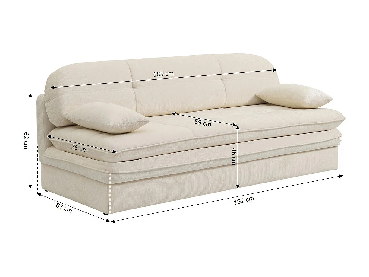 Canapé droit convertible tissu 3 places beige MYNORA