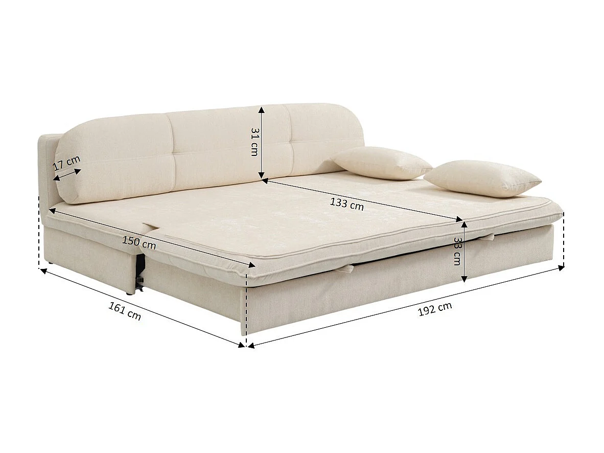 Canapé droit convertible tissu 3 places beige MYNORA