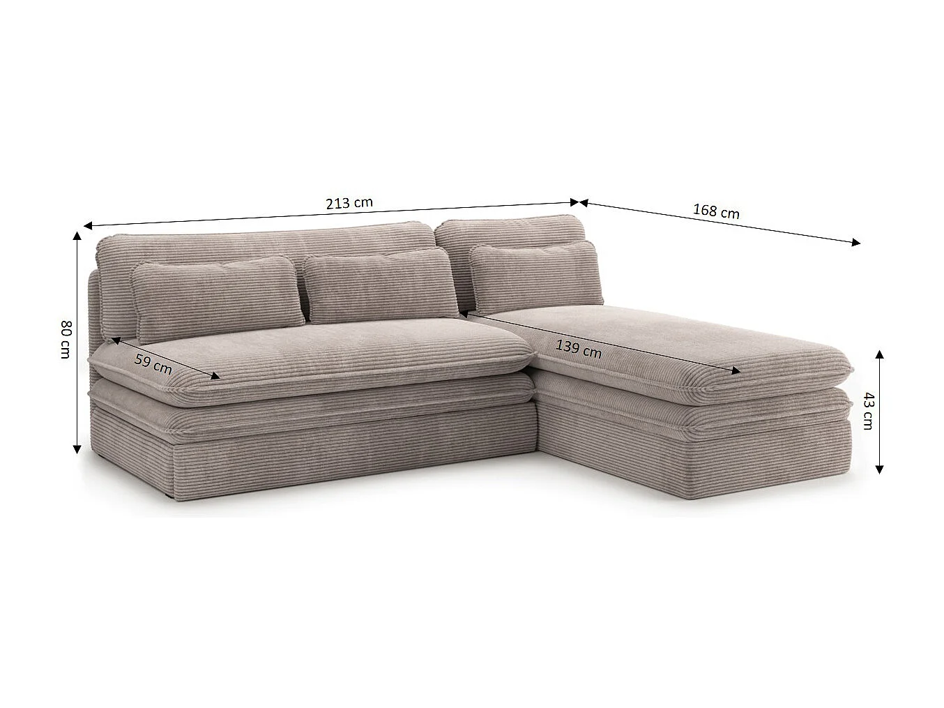 Canapé d'angle réversible convertible velours côtelé 4 places taupe SERON