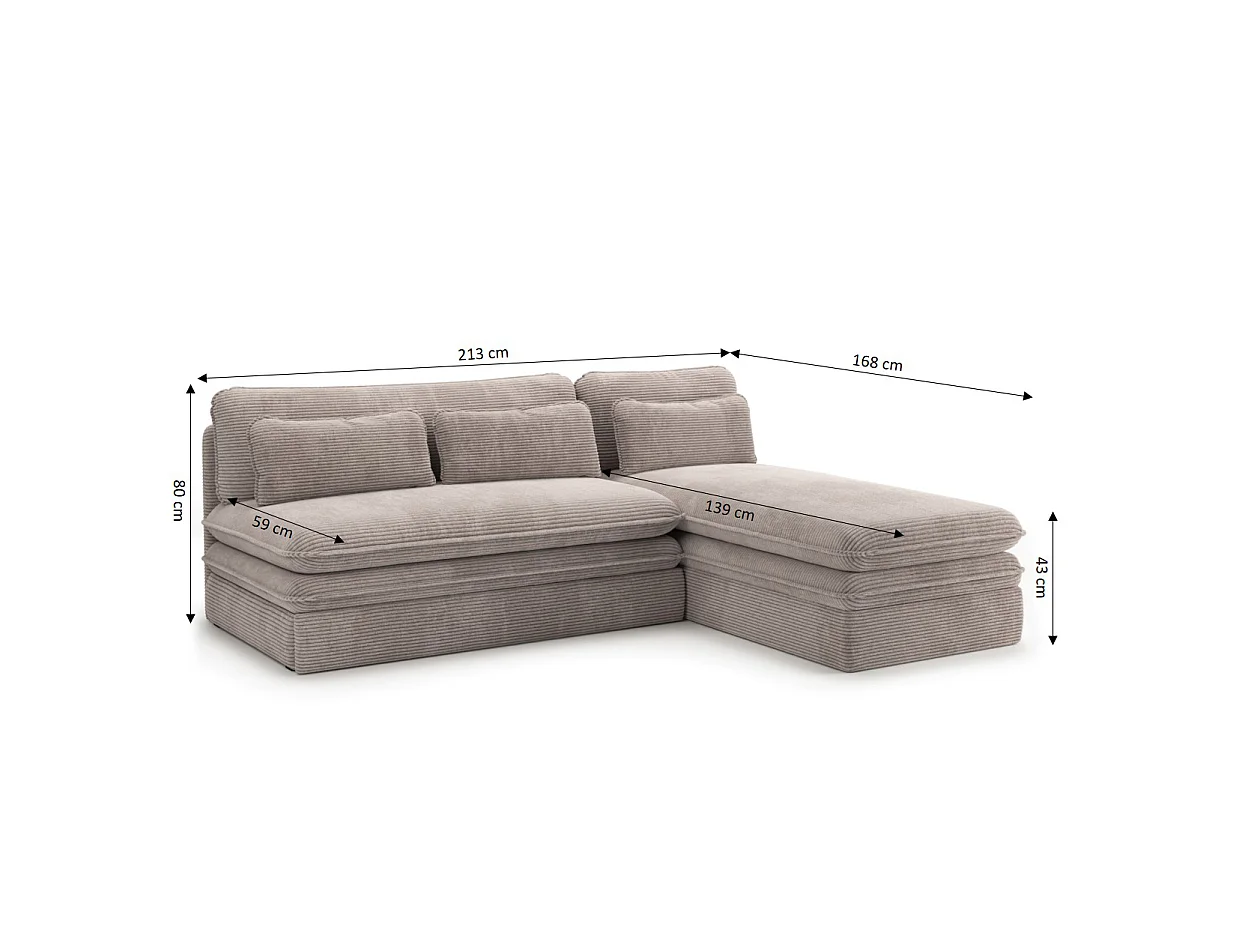 Canapé d'angle réversible convertible velours côtelé 4 places taupe SERON