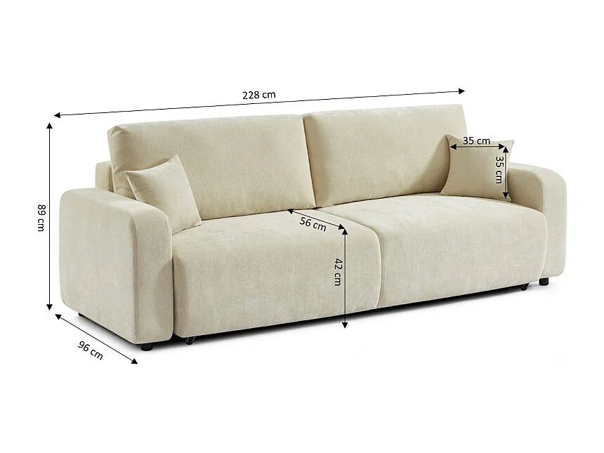 Canapé droit convertible tissu 3 places beige KYRON