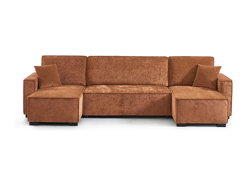 Canapé panoramique convertible tissu 6 places terracotta ORYON