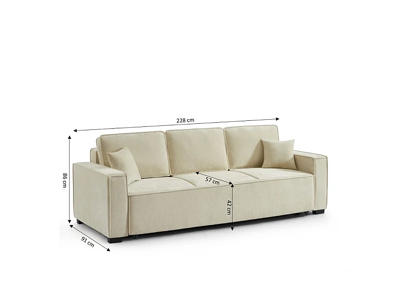 Canapé droit convertible tissu 3 places beige ORYON