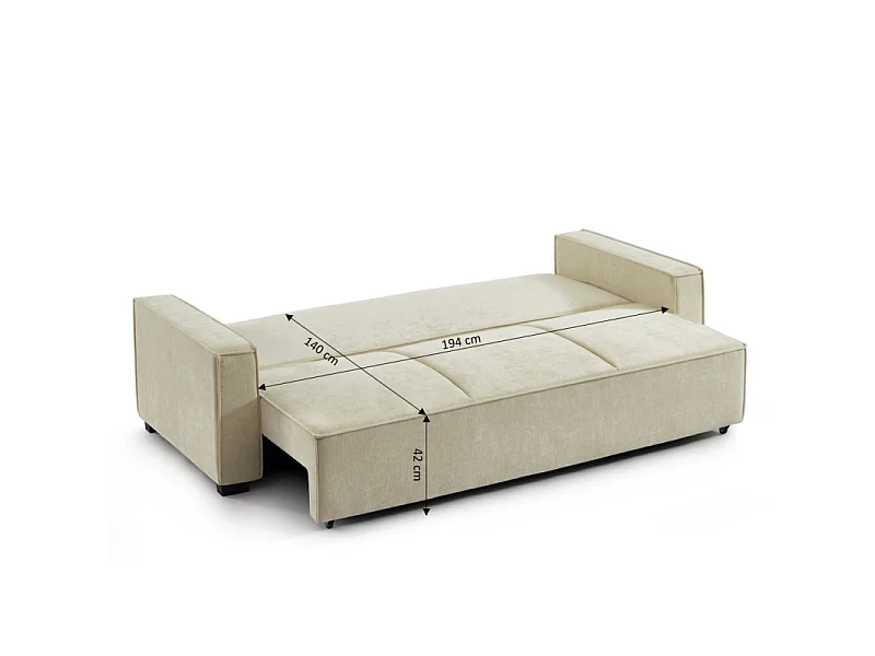 Canapé droit convertible tissu 3 places beige ORYON