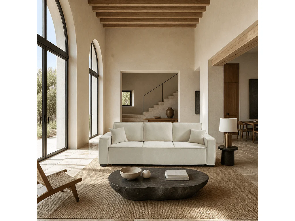 Canapé droit convertible tissu 3 places beige ORYON