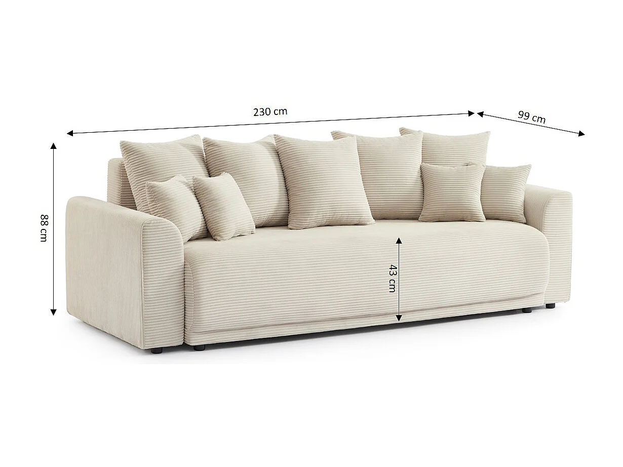 Canapé droit convertible velours 3 places beige ELVYN