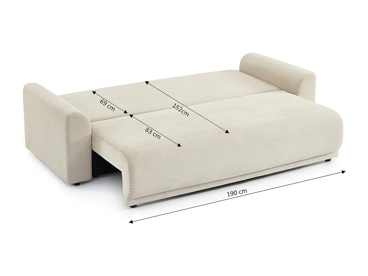 Canapé droit convertible velours 3 places beige ELVYN