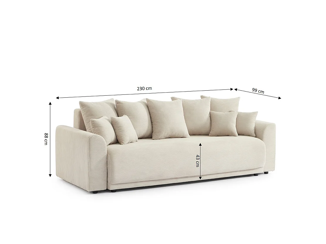 Canapé droit convertible velours 3 places beige ELVYN