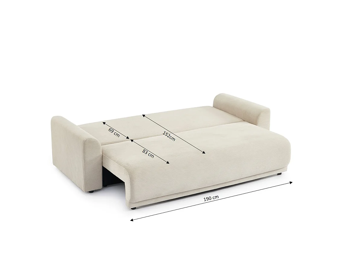 Canapé droit convertible velours 3 places beige ELVYN