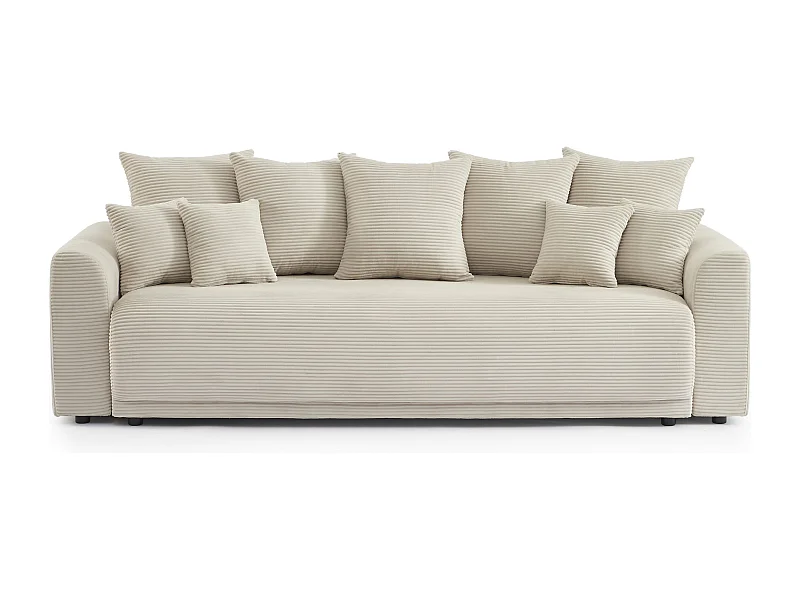 Canapé droit convertible velours 3 places beige ELVYN