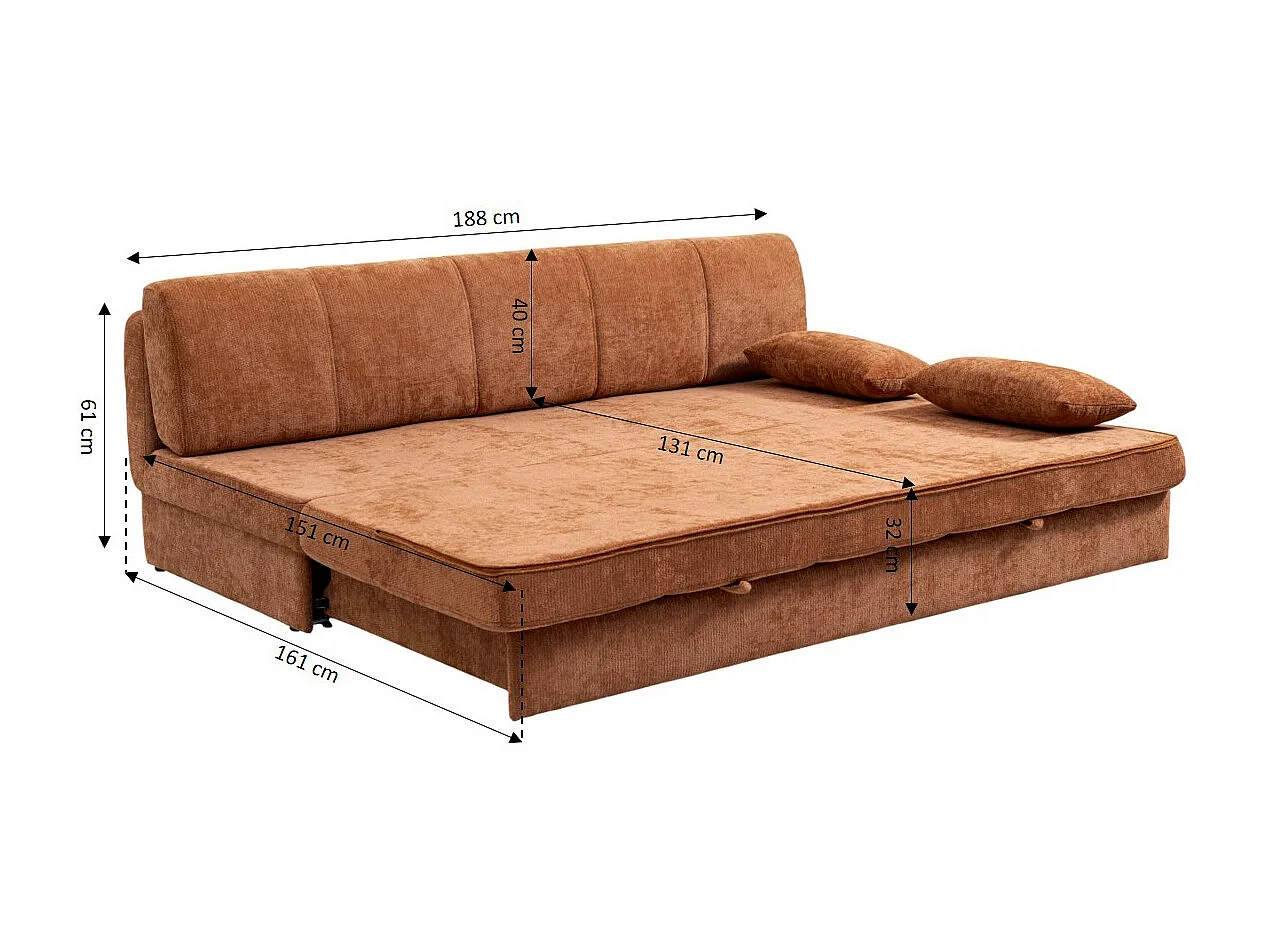 Canapé droit convertible tissu 3 places terracotta ALVIA