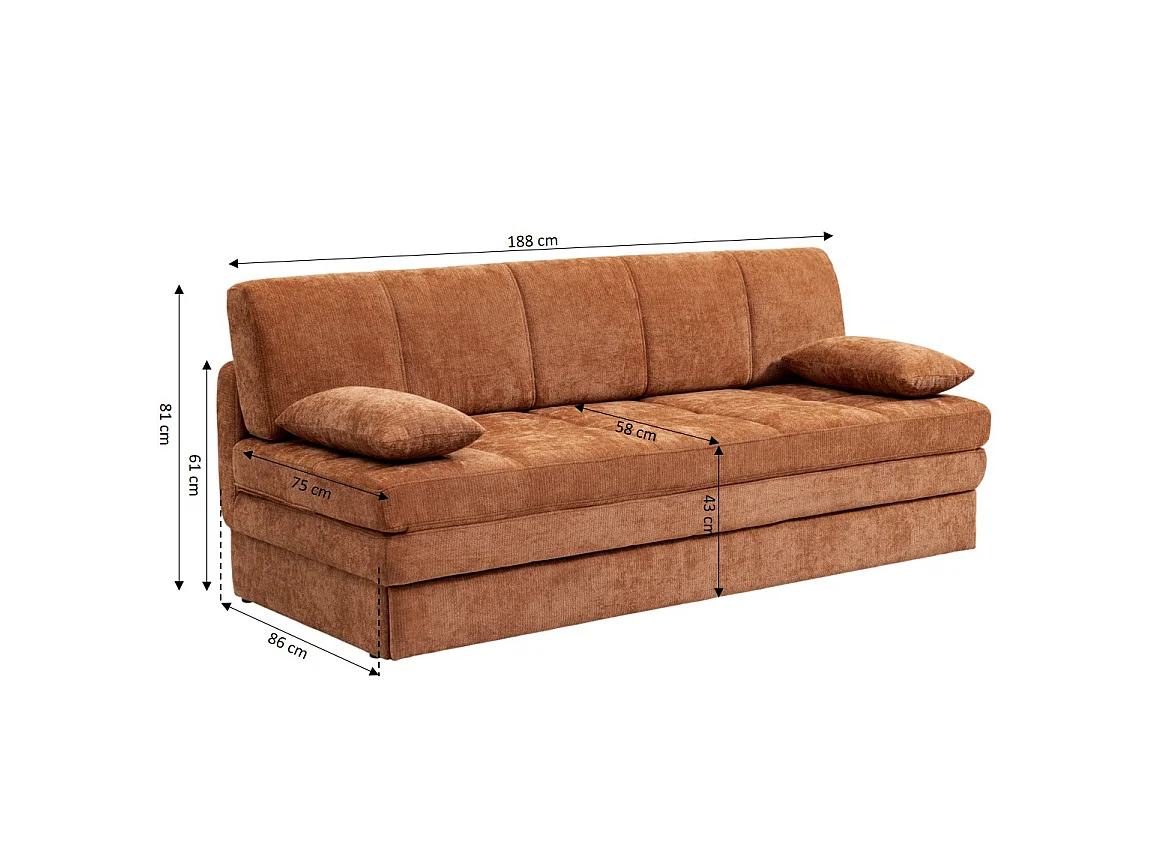 Canapé droit convertible tissu 3 places terracotta ALVIA