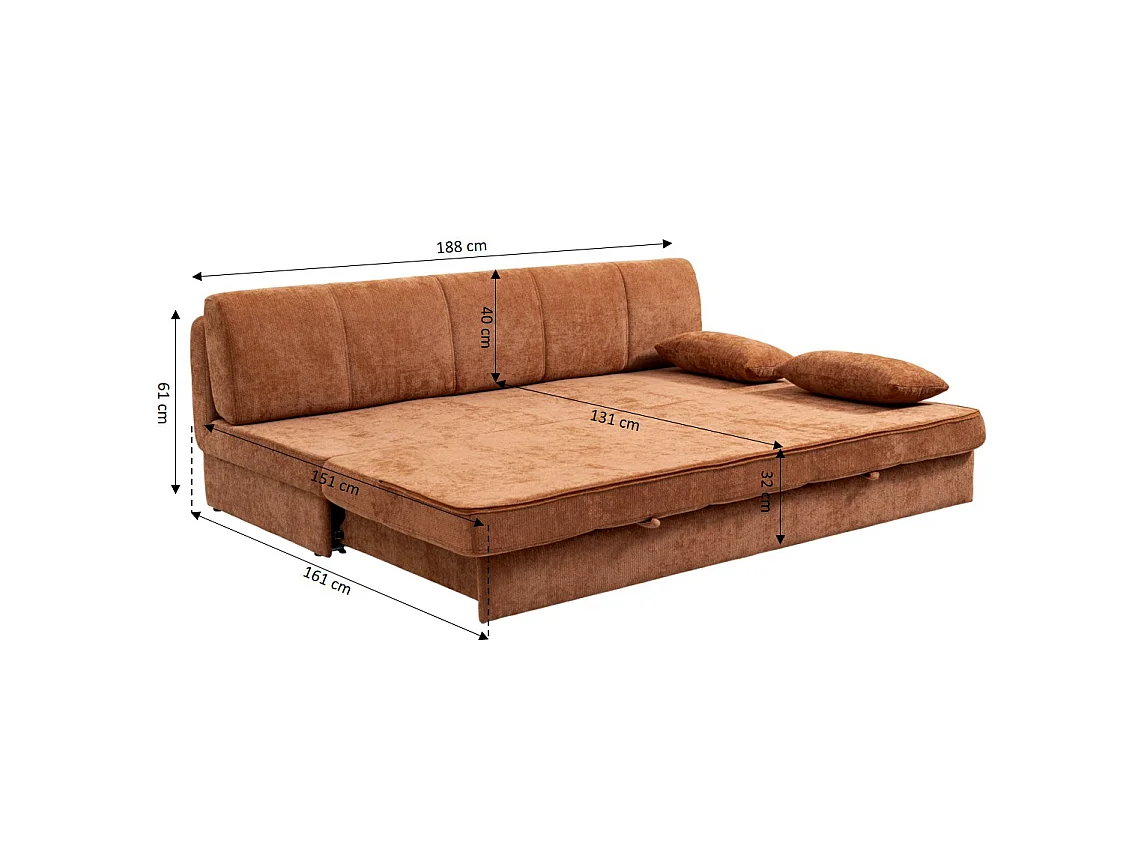 Canapé droit convertible tissu 3 places terracotta ALVIA