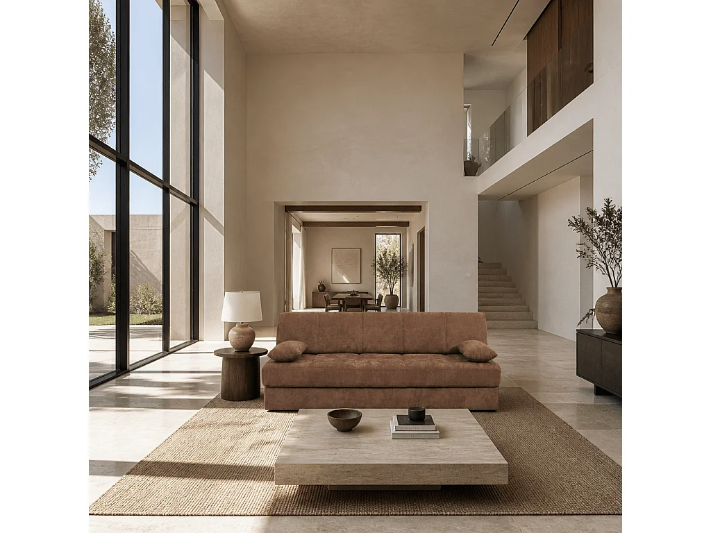 Canapé droit convertible tissu 3 places terracotta ALVIA