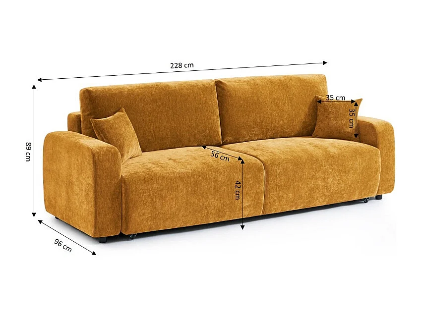 Canapé droit convertible tissu 3 places jaune moutarde KYRON