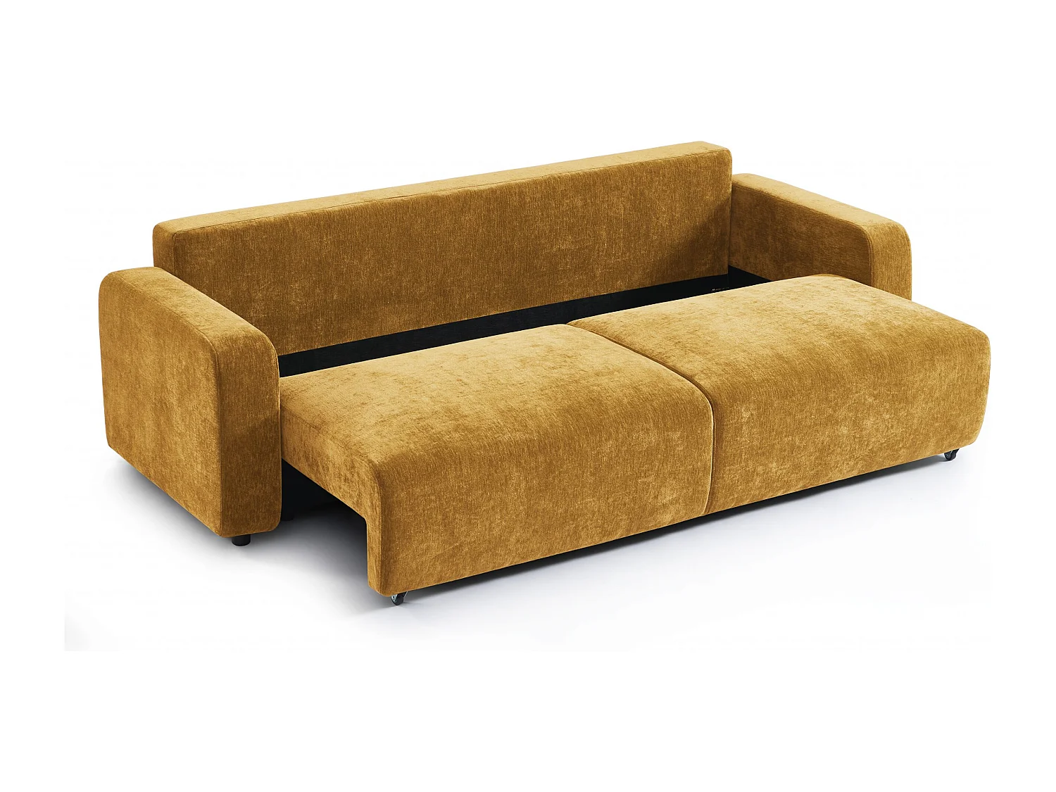 Canapé droit convertible tissu 3 places jaune moutarde KYRON