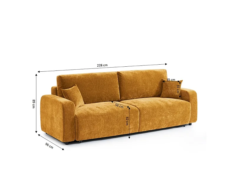Canapé droit convertible tissu 3 places jaune moutarde KYRON