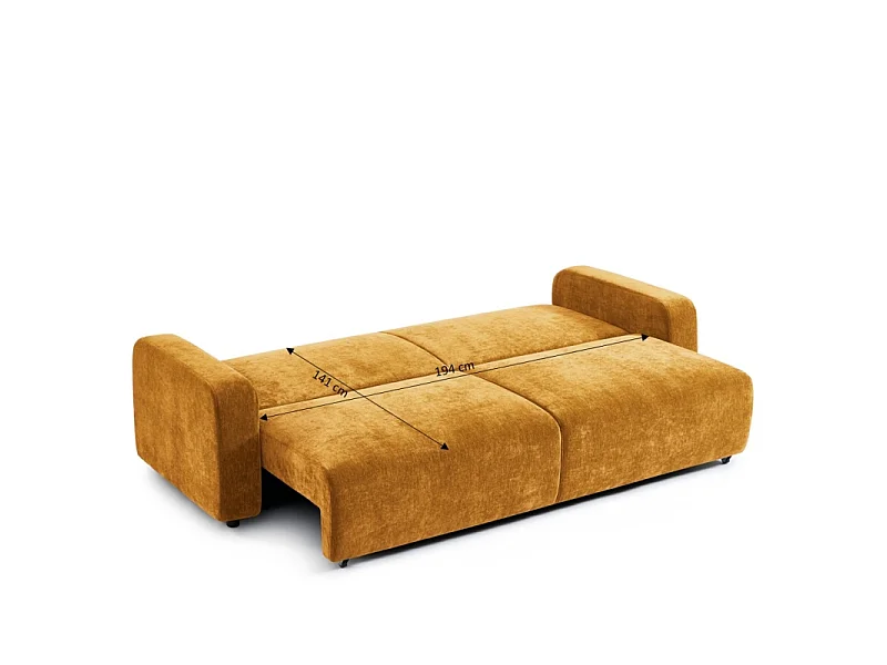 Canapé droit convertible tissu 3 places jaune moutarde KYRON