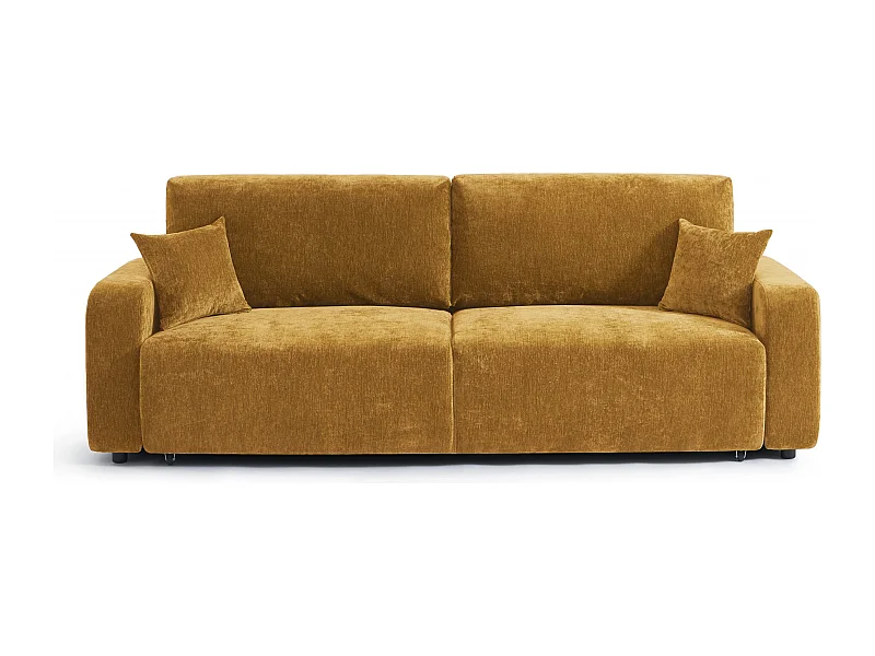 Canapé droit convertible tissu 3 places jaune moutarde KYRON