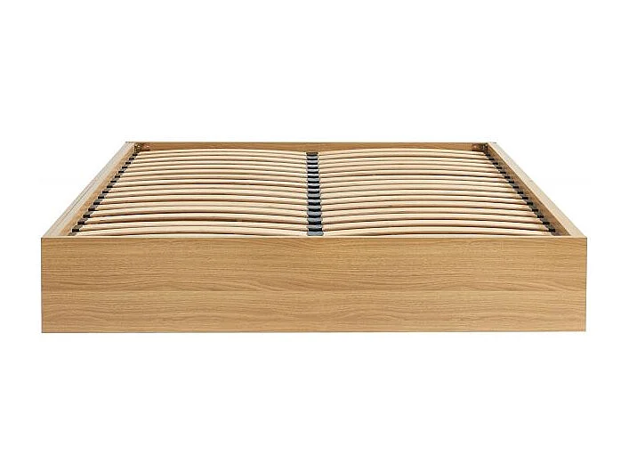 Cadre de lit à tiroirs effet chêne et cannage rotin 160x200 sommier inclus ZIRCON