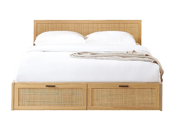 Lit à tiroirs cannage rotin 160x200 sommier inclus ZIRCON