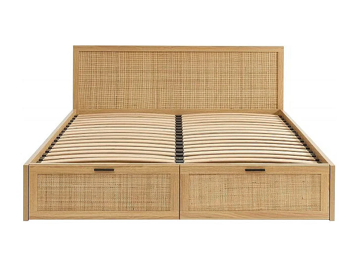 Lit à tiroirs cannage rotin 160x200 sommier inclus ZIRCON