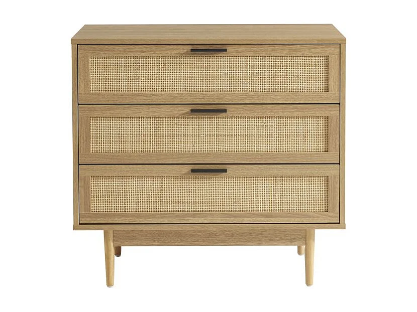 Commode effet chêne et cannage rotin 3 tiroirs ZIRCON