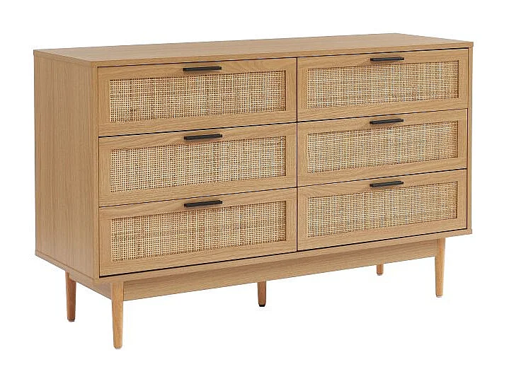 Commode effet chêne et cannage rotin 6 tiroirs ZIRCON