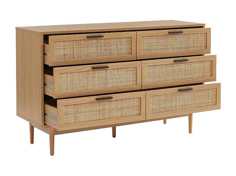 Commode effet chêne et cannage rotin 6 tiroirs ZIRCON