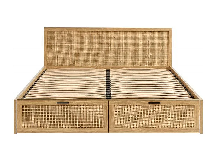 Lit à tiroirs cannage rotin 140x190 sommier inclus ZIRCON