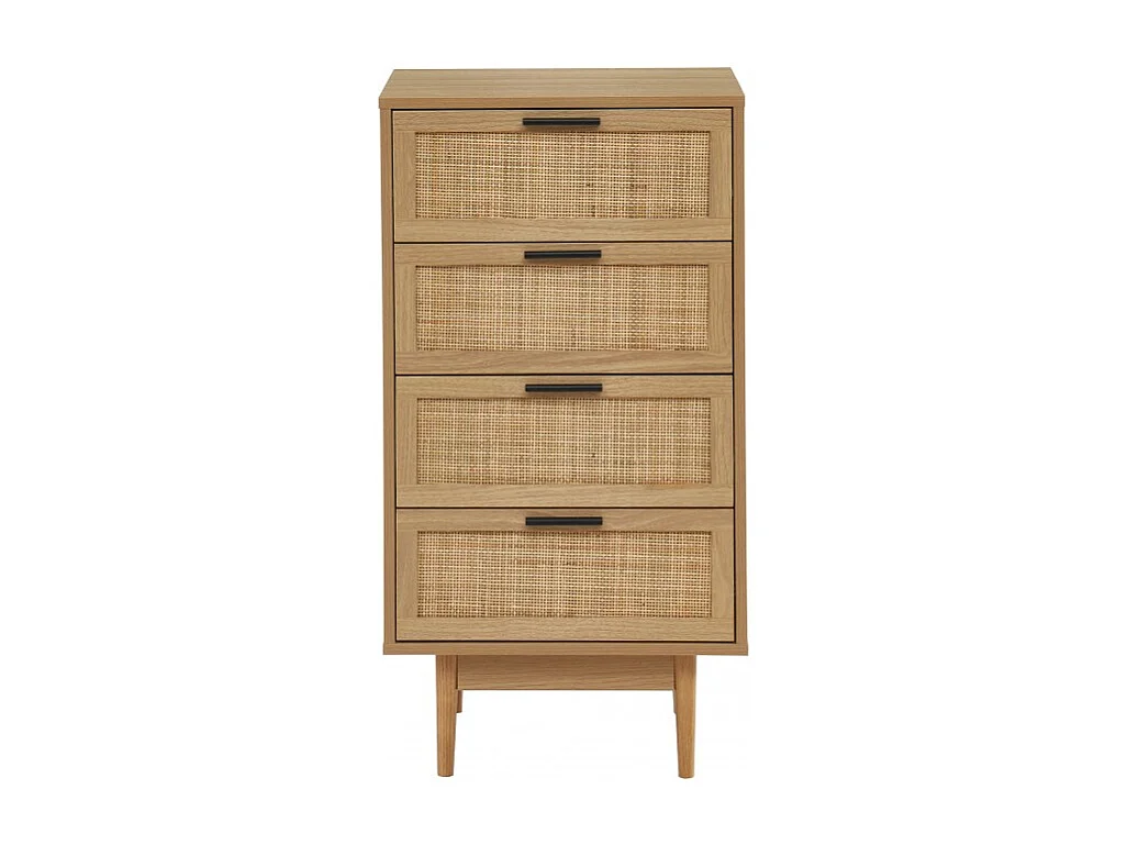 Chiffonnier effet chêne et cannage rotin 4 tiroirs 50cm ZIRCON