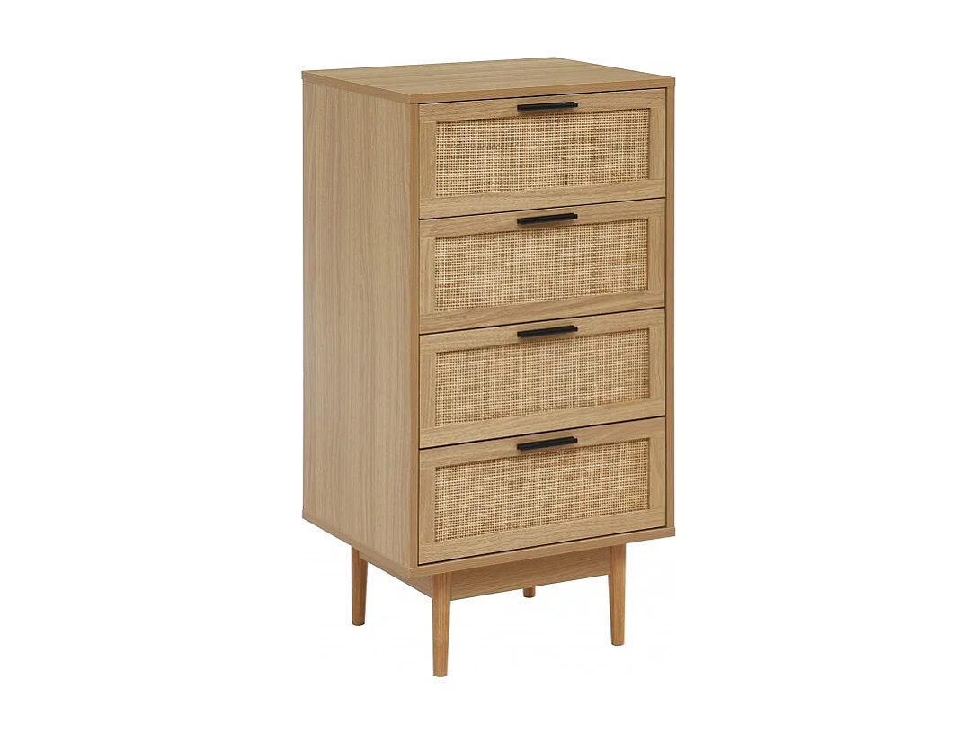 Chiffonnier effet chêne et cannage rotin 4 tiroirs 50cm ZIRCON