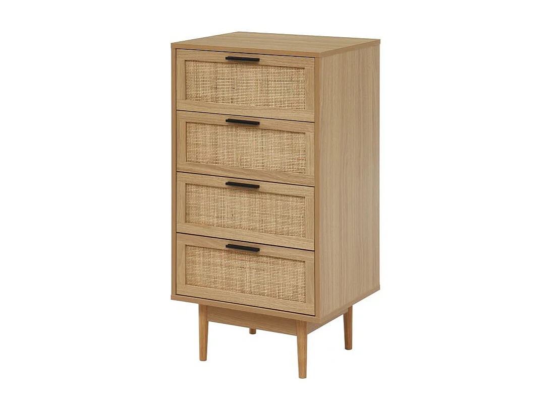 Chiffonnier effet chêne et cannage rotin 4 tiroirs 50cm ZIRCON
