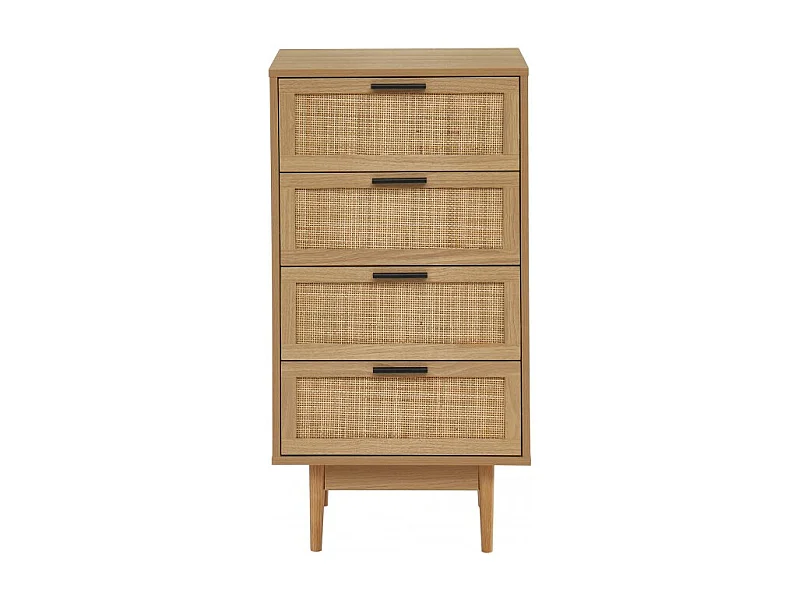Chiffonnier effet chêne et cannage rotin 4 tiroirs 50cm ZIRCON